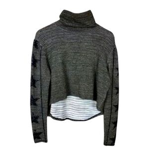 John John Rare Cropped Mock Neck Metallic Star Top